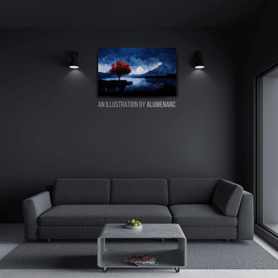 CAS024 - Moon & Crimson Tree Metal Poster by Alumenarc